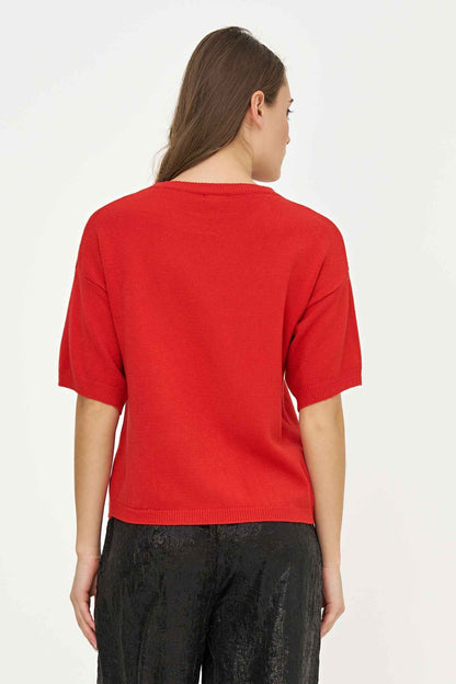Women's Foil Polka-Dot Wide Crew-Neck Sweater, Elbow-Length Sleeves