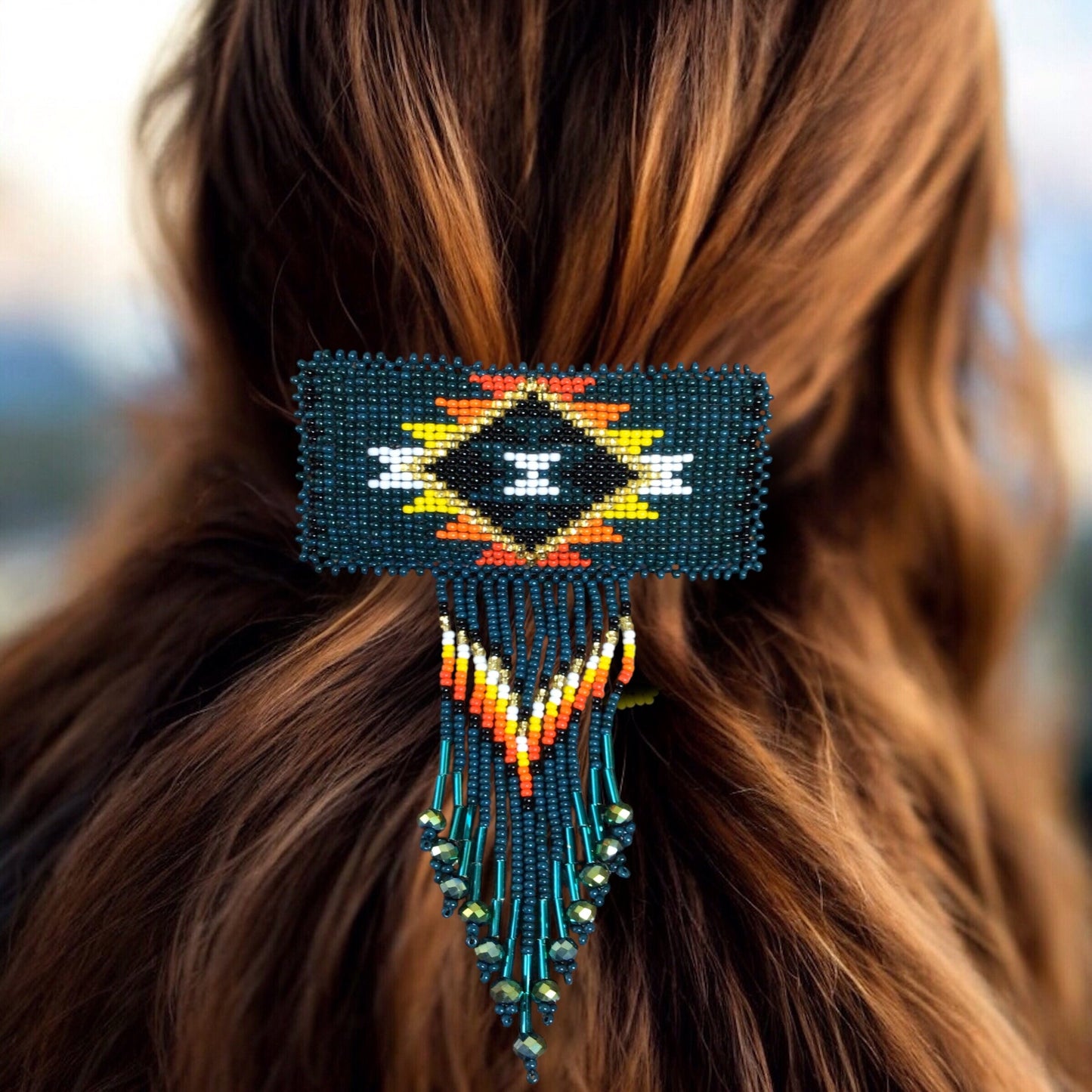 Rectangular Fringed Barrette - Dark Green