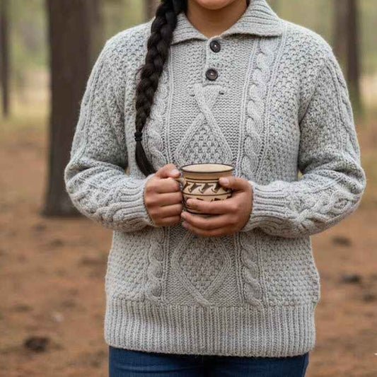 Grey Cayambe Alpaca Cable Knit Sweater