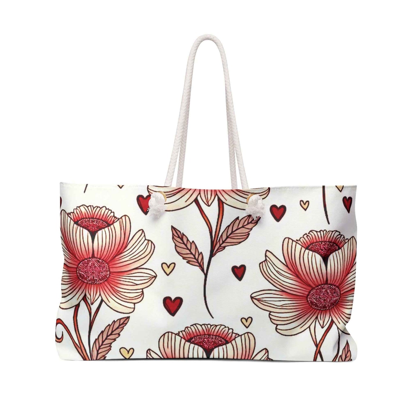 Red Floral Heart Weekender Bag | Large Travel Tote | Carryon Mom | Mother Gift