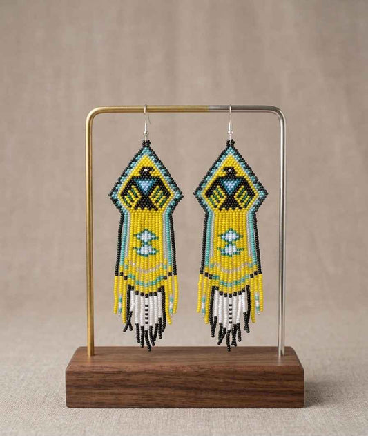Beaded thunder eagle  earrings ( Green )