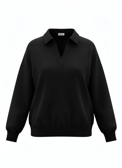Ella Luxeflow - Long Sleeve Polo In Black