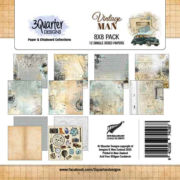 3Quarter Designs - 8" X 8" Paper Pack - Vintage Man