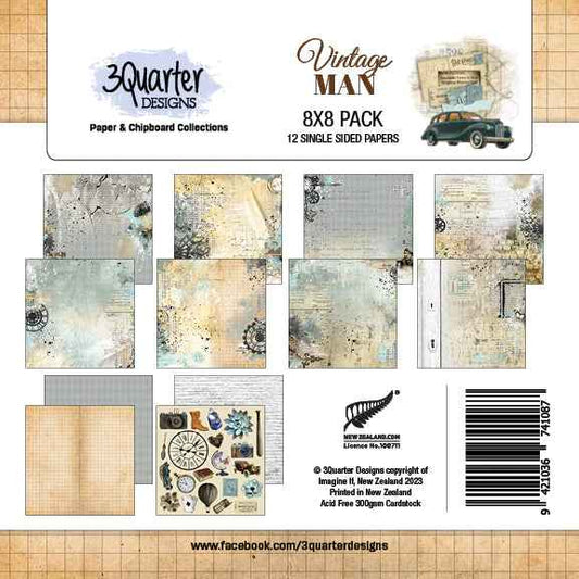 3Quarter Designs - 8" X 8" Paper Pack - Vintage Man