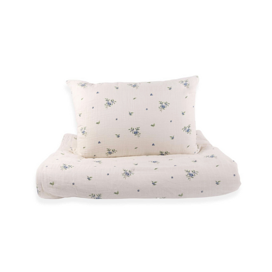 Organic Cotton Muslin Comforter & Pillowcase Set - Blueberry