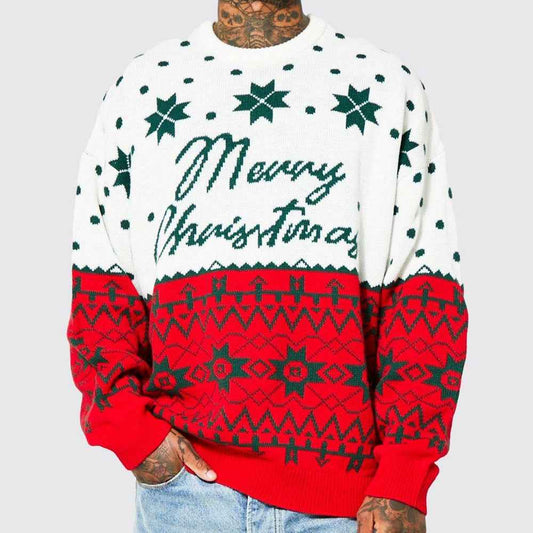 Men's Christmas Crew Neck Sweater – Loose Fit Knit Pullover for Fall & Winter
