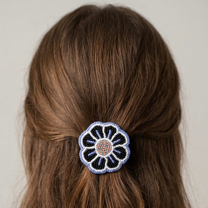 White Beaded Flower Barrette