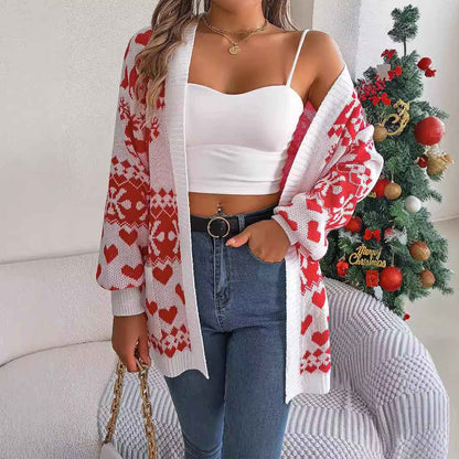Women's Christmas Deer Cardigan – Oversized Knit Sweater with Pockets for Winter