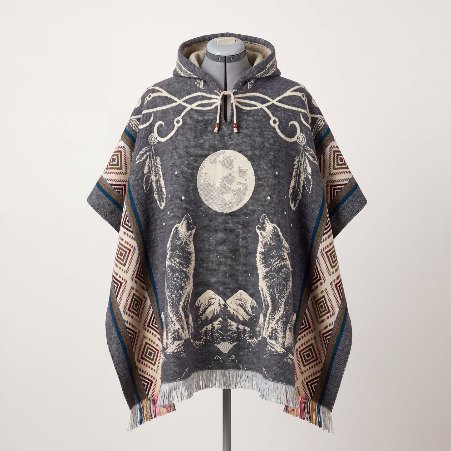 Howling wolf HandMade Wool Poncho