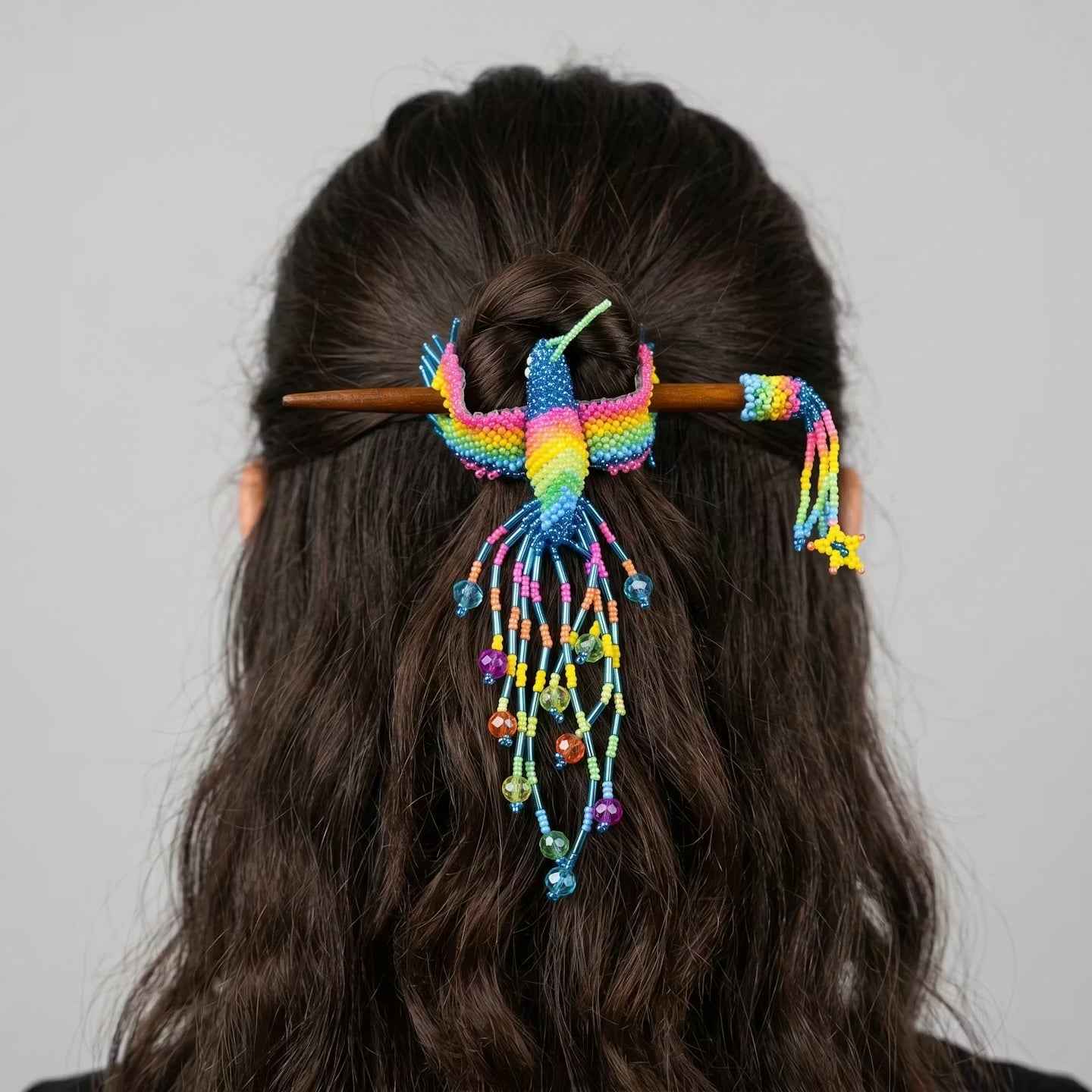 Blue Hummingbird Beaded Hair Stick