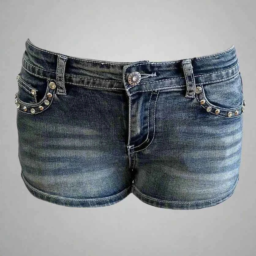 Bus Stop Women's Rhinestone Skull Wing Denim Shorts