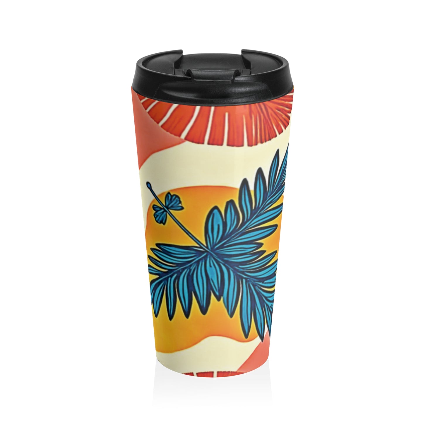 Tropical Palm Leaves Travel Mug | Floral Hibiscus Stainless Steel - AURABAGS SHOP