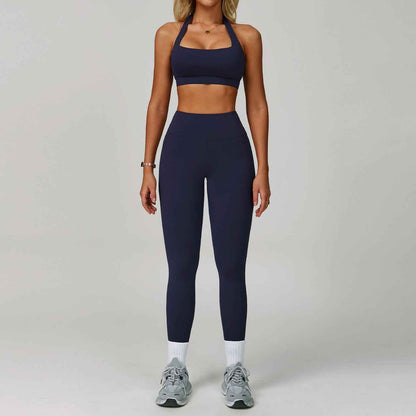 Women’s Backless Halter Yoga Workout Set – Tight-Fit Quick-Dry Activewear