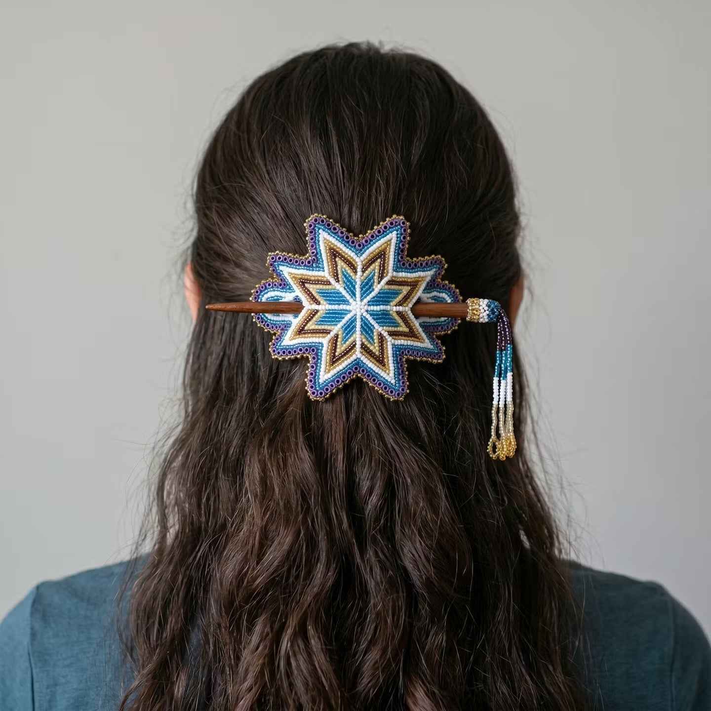 Blue Handmade Beaded Star Barrette