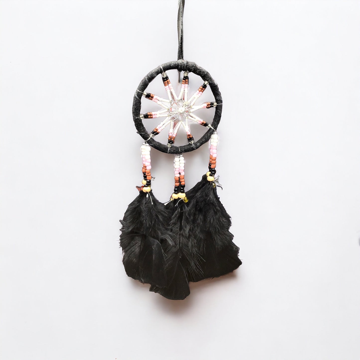 Handmade Black Dreamcatcher with Black Feathers