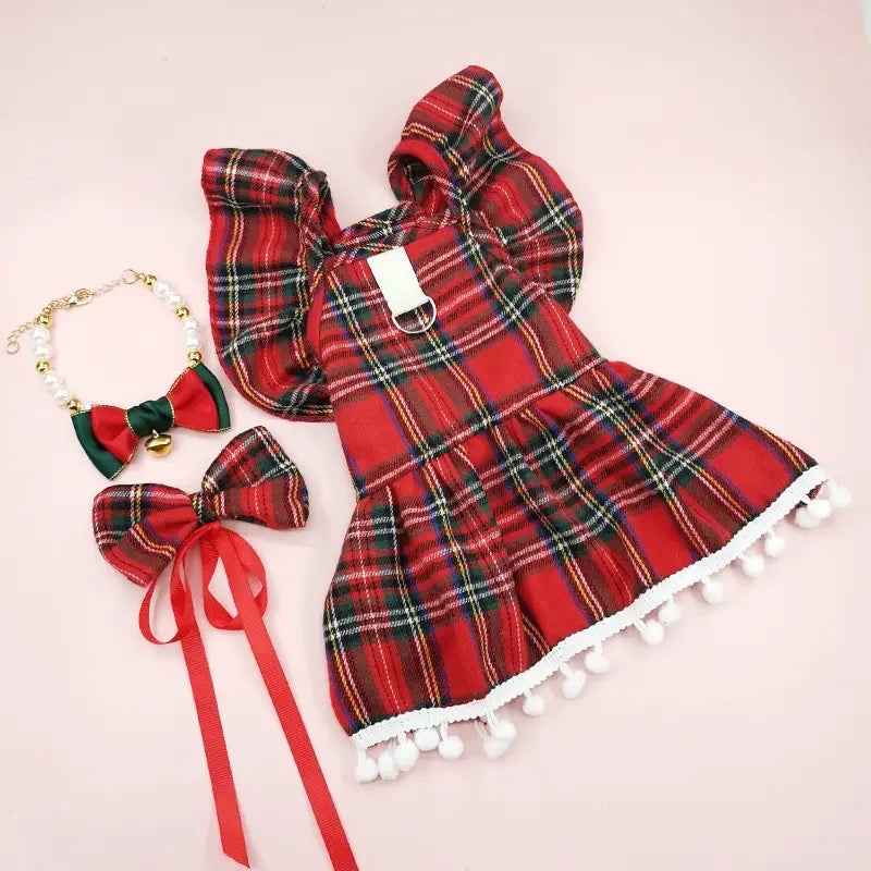 Sleigh Dog Holiday Dress and Bow | Christmas Outfit