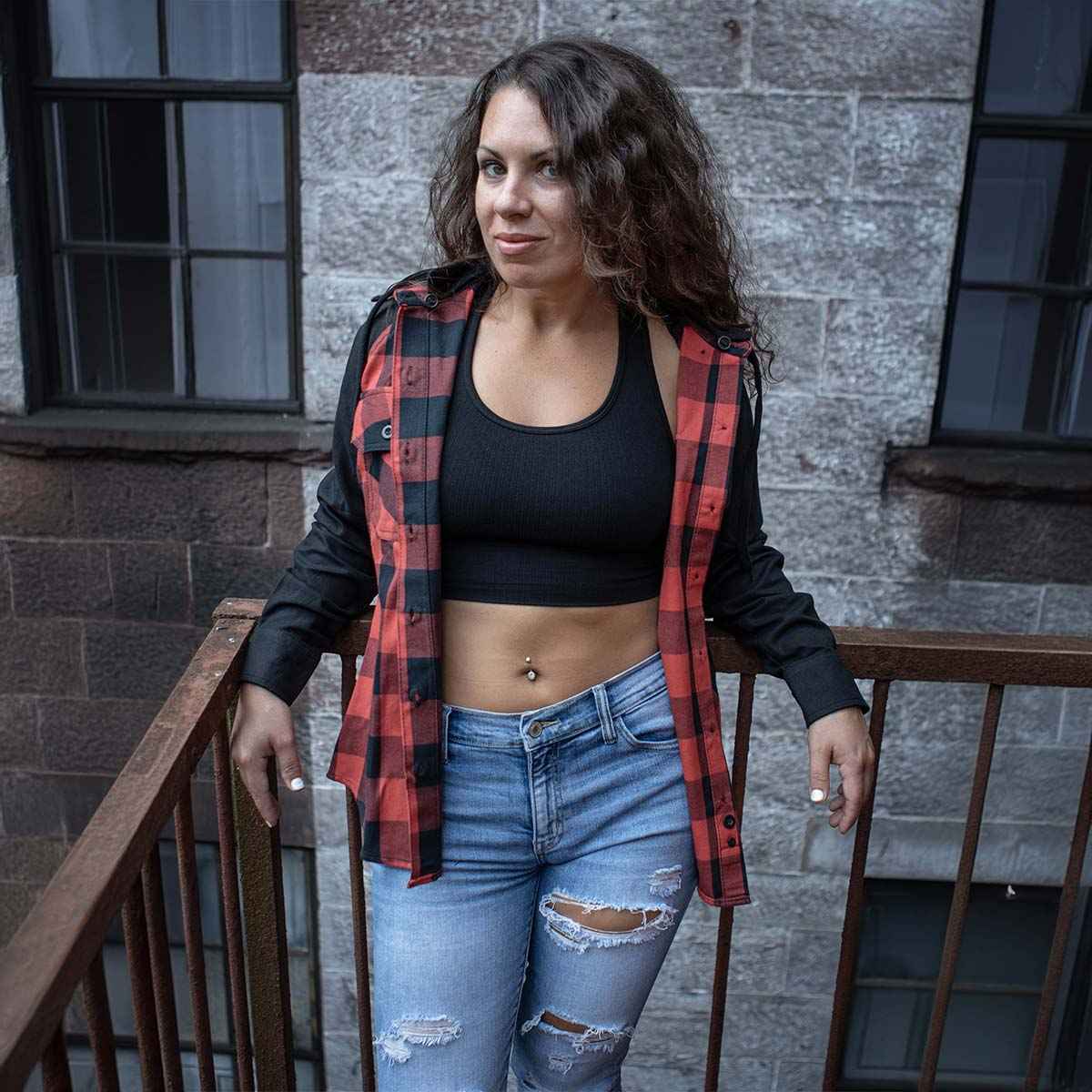 Milwaukee Leather Women's Armoured Plaid Hooded Shirt