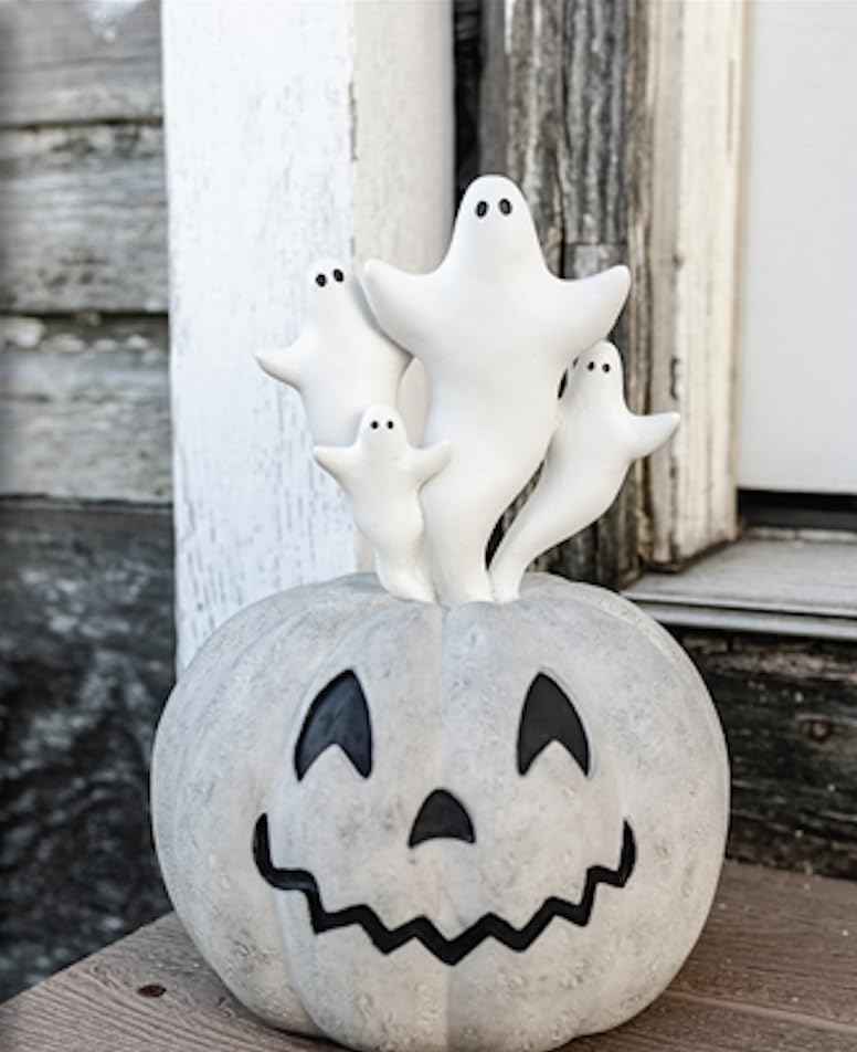 Boston International Halloween Figurine Tabletop Mantel Shelf Fall Autumn Decorations for Home, 7" x 10", Ghost & Jack-O-Lantern