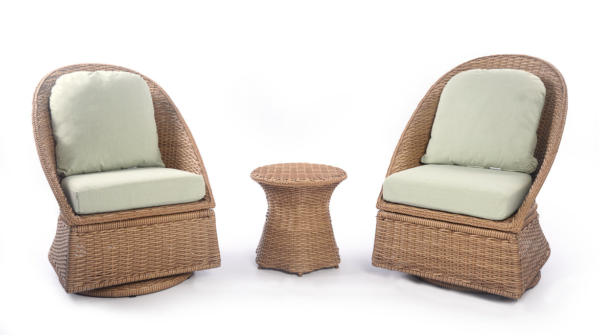 Emmett 3-Piece Wicker Outdoor Swivel Chair Bistro Set - AURABAGS SHOP