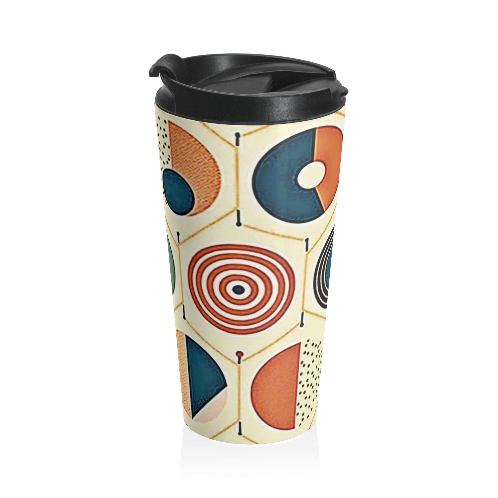 Mid Century Geometric Pattern Travel Mug | Retro Circle Design - AURABAGS SHOP