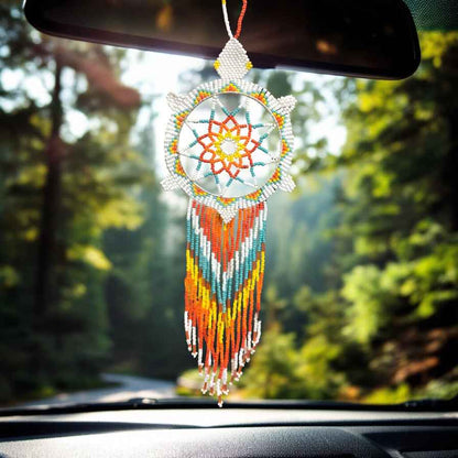 White and Turquoise Tribal Beaded Dreamcatcher