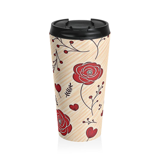 Red Rose Floral Travel Mug | Stainless Steel Tumbler - AURABAGS SHOP
