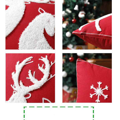 Holiday Reindeer Throw Pillow Cover – Cartoon Elk Embroidered Cushion Case for Sofa & Home