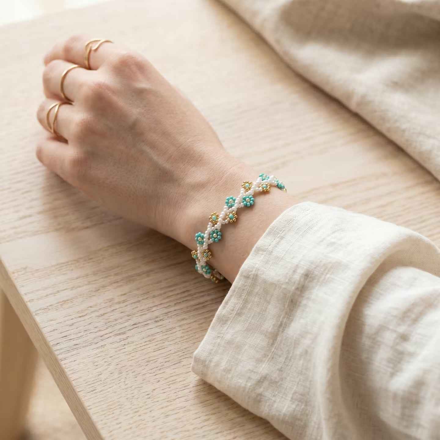 Handcrafted Floral Bracelet Beige