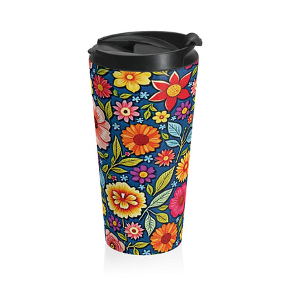 Colorful Floral Pattern Stainless Steel Travel Mug | Flower Travel Tumbler - AURABAGS SHOP