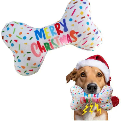 Merry Christmas Bone Dog Toy | Holiday Dog Toy