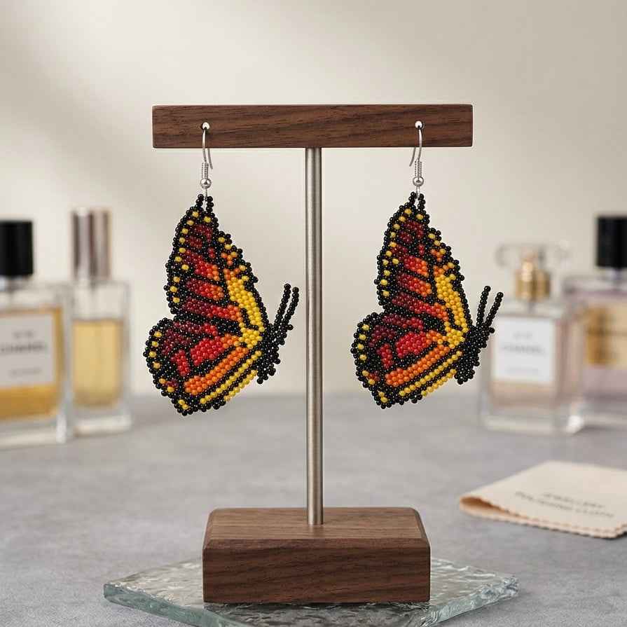 Brown Beaded Butterfly Wing Earrings