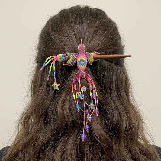 Rose Gold Hummingbird Beaded Hair Stick