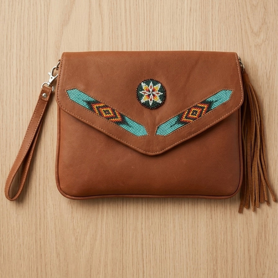 Leather beaded Crossbody bag(Brown)