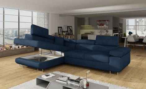 Anton Storage Sleeper Sectional Sofa - Navy Blue