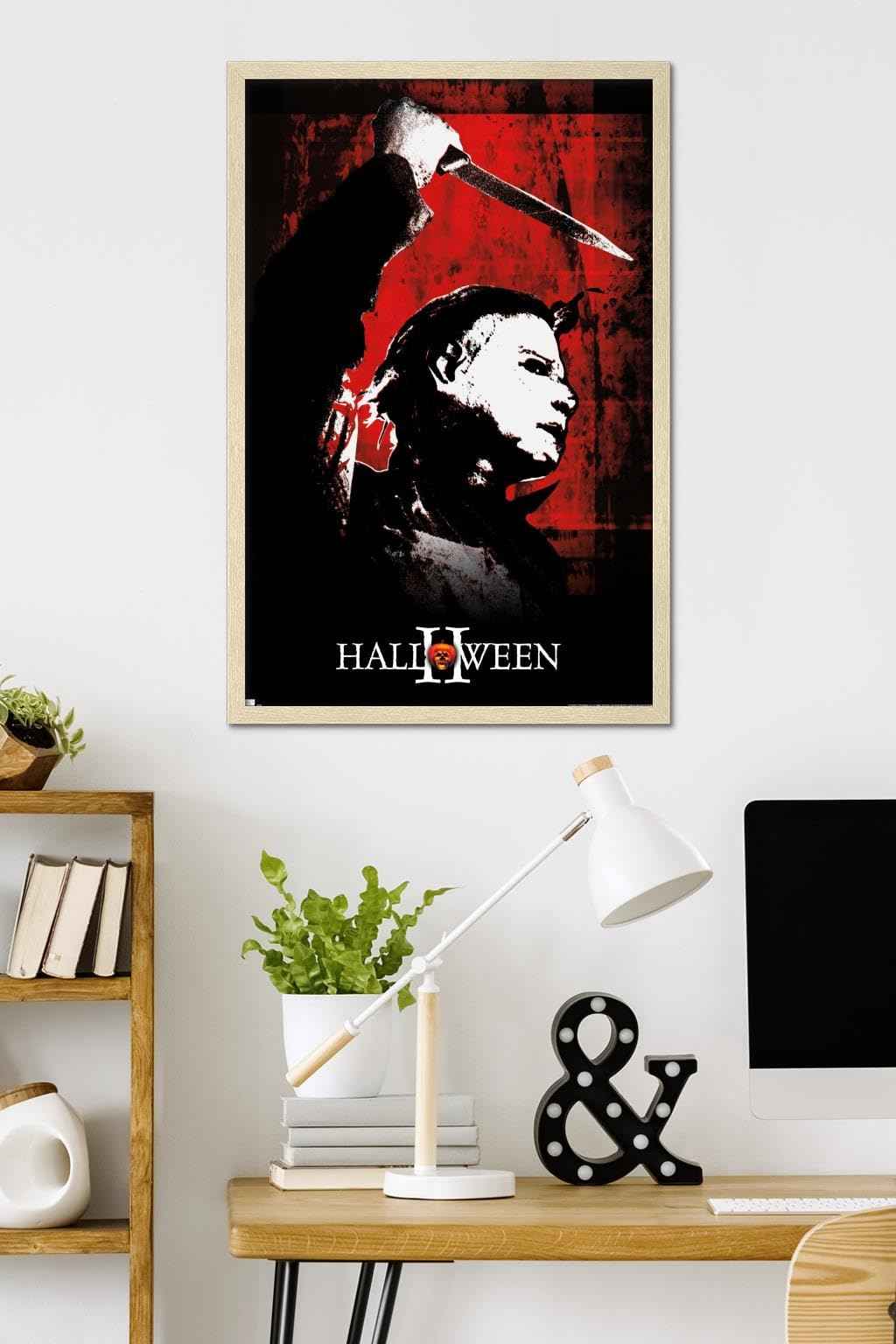 Halloween II - Red Wall Poster, 34L" x 22.4W", Blonde Framed Version