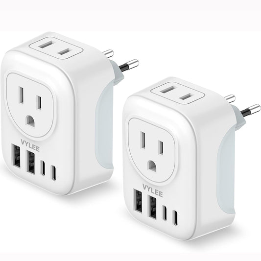 2 Pack European Travel Plug Adapter, VYLEE International Travel Adapter with 2 Outlets 4 USB Ports(2 USB C), 6 in 1 Type C Travel Essentials Charger for US to Most of Europe EU Italy Spain France 🍁 All In One Marketplace Canada