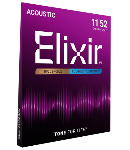 Elixir 80/20 Bronze Acoustic Guitar Strings with Polyweb Coating - Custom Light 11-52 🍁 All In One Marketplace Canada