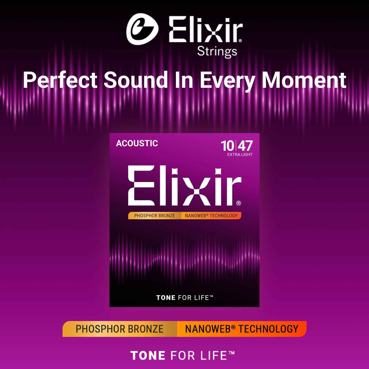 Elixir 16002 Phosphor Bronze Nanoweb Coating Acoustic Guitar Strings - Extra Light 10-47 🍁 All In One Marketplace Canada