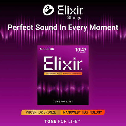 Elixir 16002 Phosphor Bronze Nanoweb Coating Acoustic Guitar Strings - Extra Light 10-47 🍁 All In One Marketplace Canada