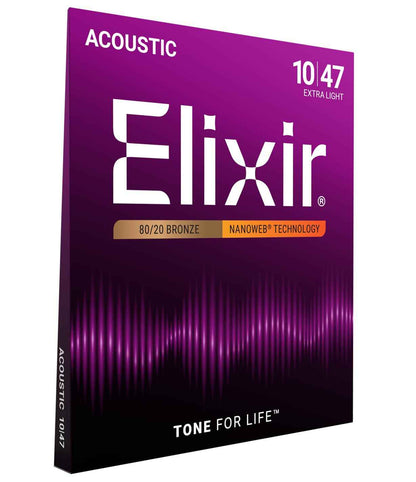 Elixir 80/20 Bronze Acoustic Guitar Strings with Nanoweb Coating - Extra Light 10-47 🍁 All In One Marketplace Canada