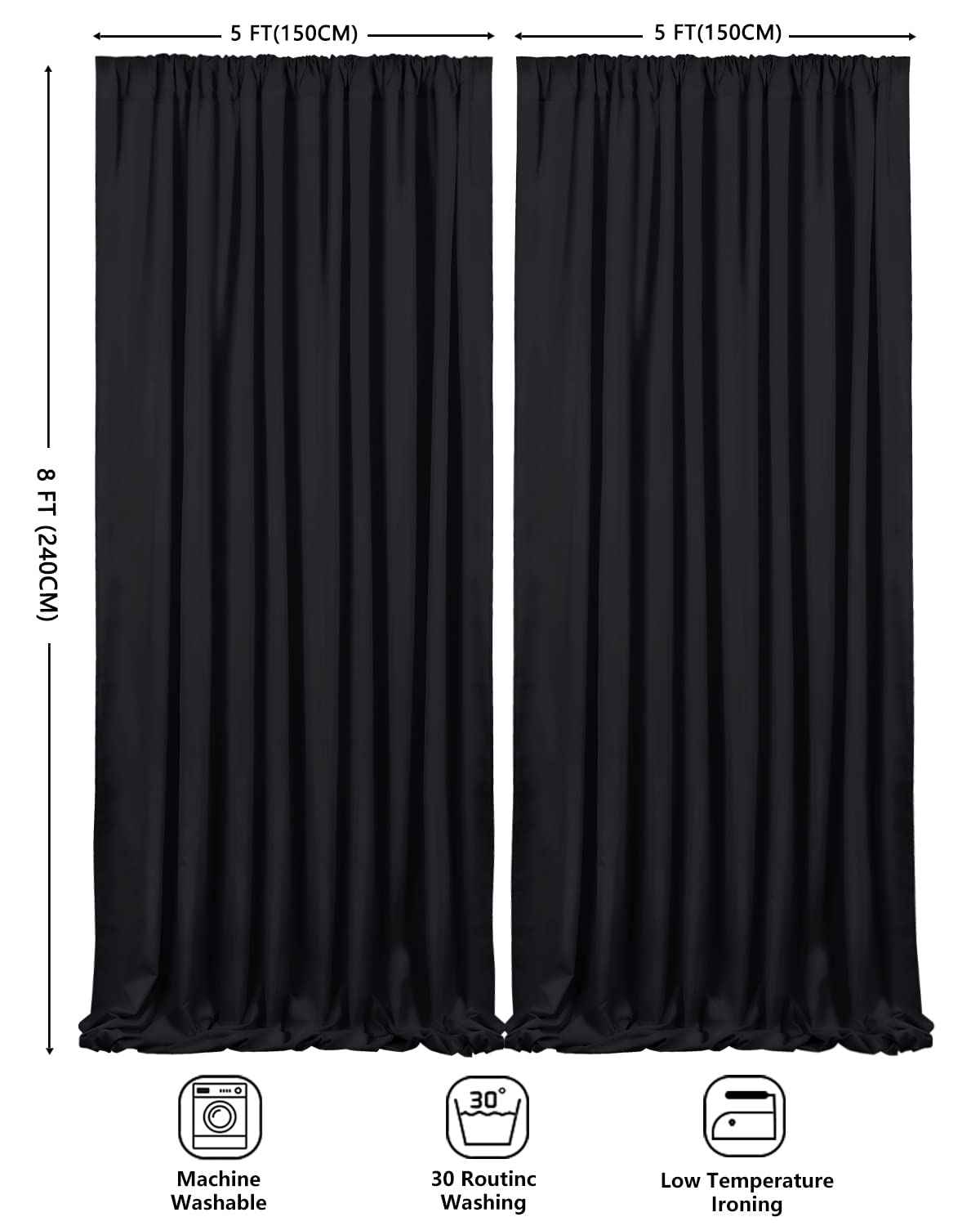 Black Backdrop Curtains 2 Panels 5ft x 8ft Polyester Photo Backdrop Drapes for Wedding Party Halloween Decorations