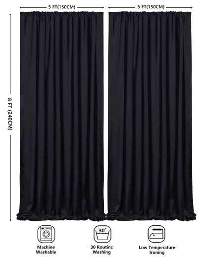 Black Backdrop Curtains 2 Panels 5ft x 8ft Polyester Photo Backdrop Drapes for Wedding Party Halloween Decorations