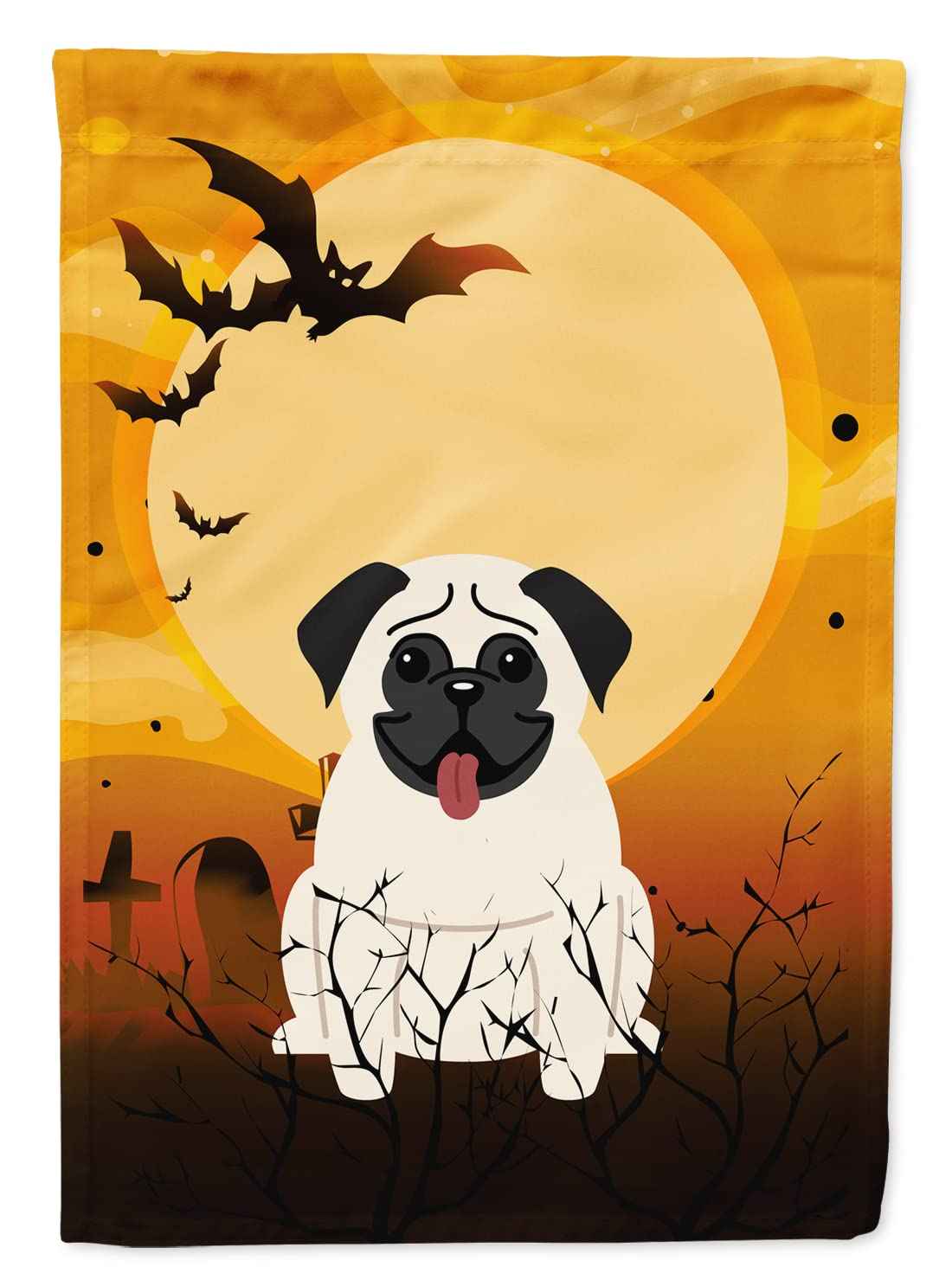 Caroline's Treasures BB4270CHF Halloween Pug Cream Canvas House Size Flag, Large, Multicolor