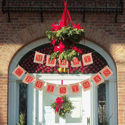 Merry Christmas Burlap Banner Garland, 14pc Sackcloth Flags Decoration