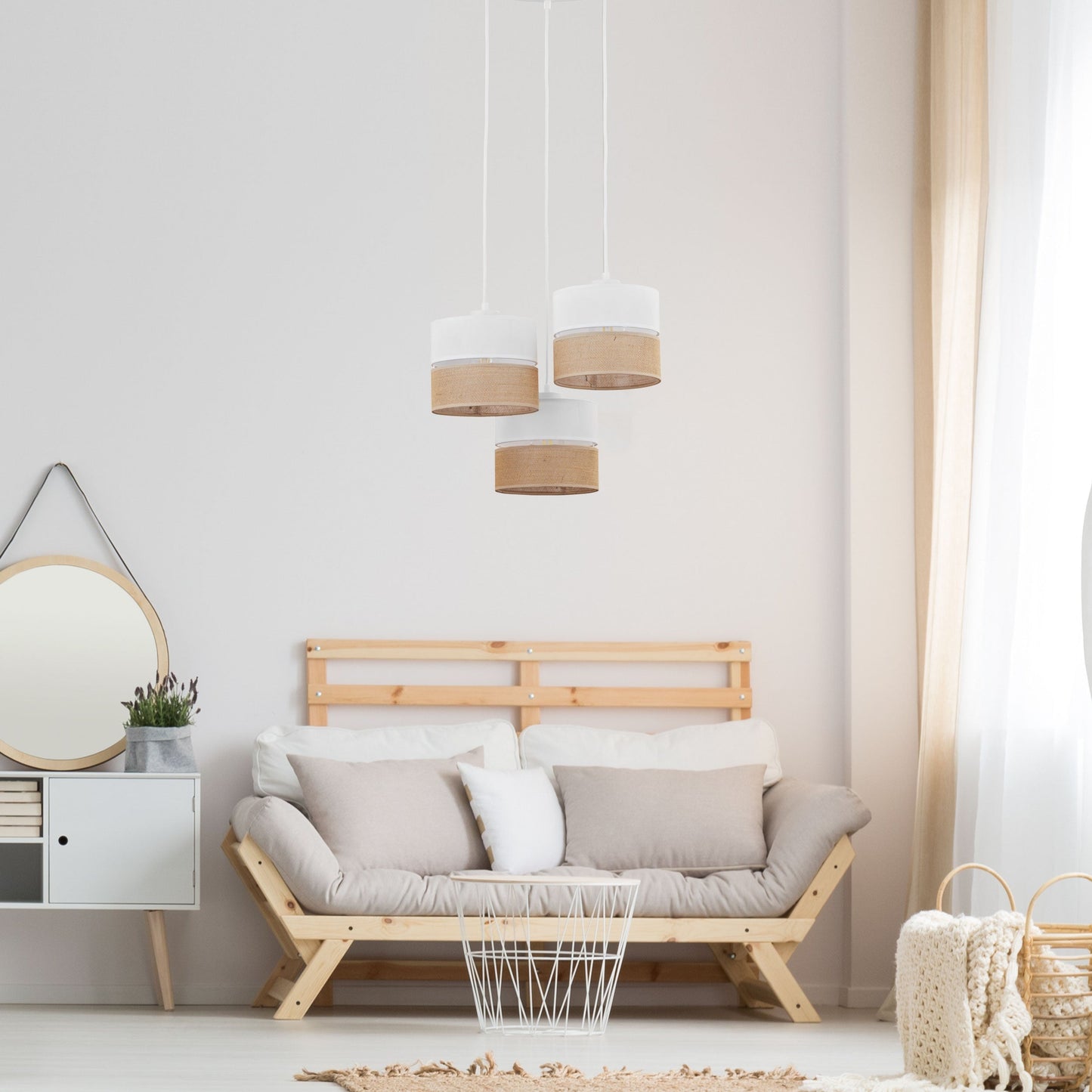 LINOBIANCO 3-Light Cluster Pendant with Linen & Jute Shades for Dining, Kitchen & Living  Room