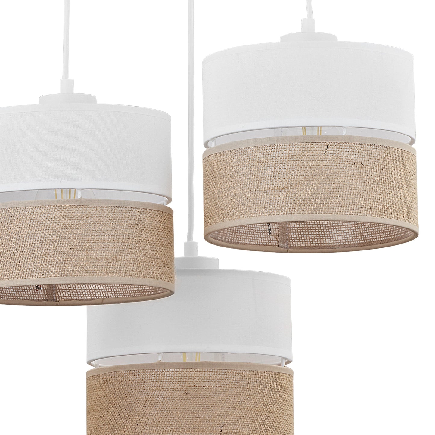 LINOBIANCO 3-Light Cluster Pendant with Linen & Jute Shades for Dining, Kitchen & Living  Room
