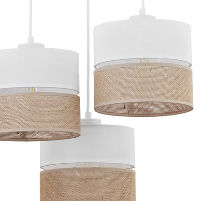 LINOBIANCO 3-Light Cluster Pendant with Linen & Jute Shades for Dining, Kitchen & Living  Room