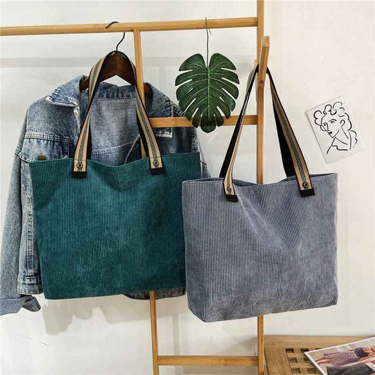 Women's Vintage Corduroy Shoulder Bag – Literary Style Casual Tote Purse