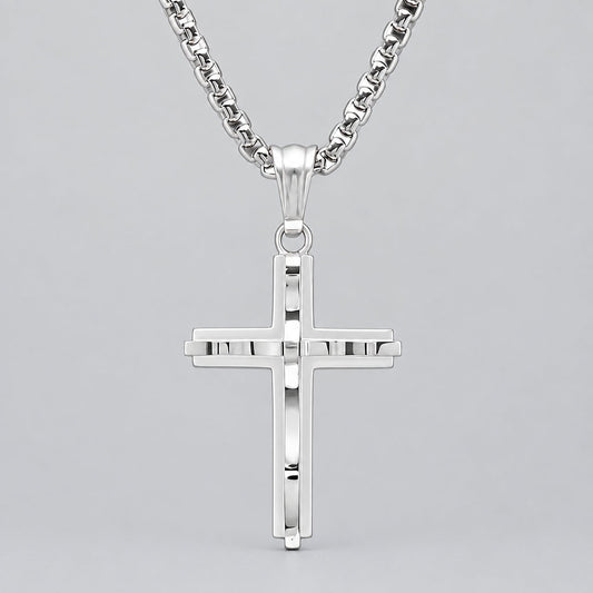 Men's Stainless Steel Double Cross Pendant Necklace