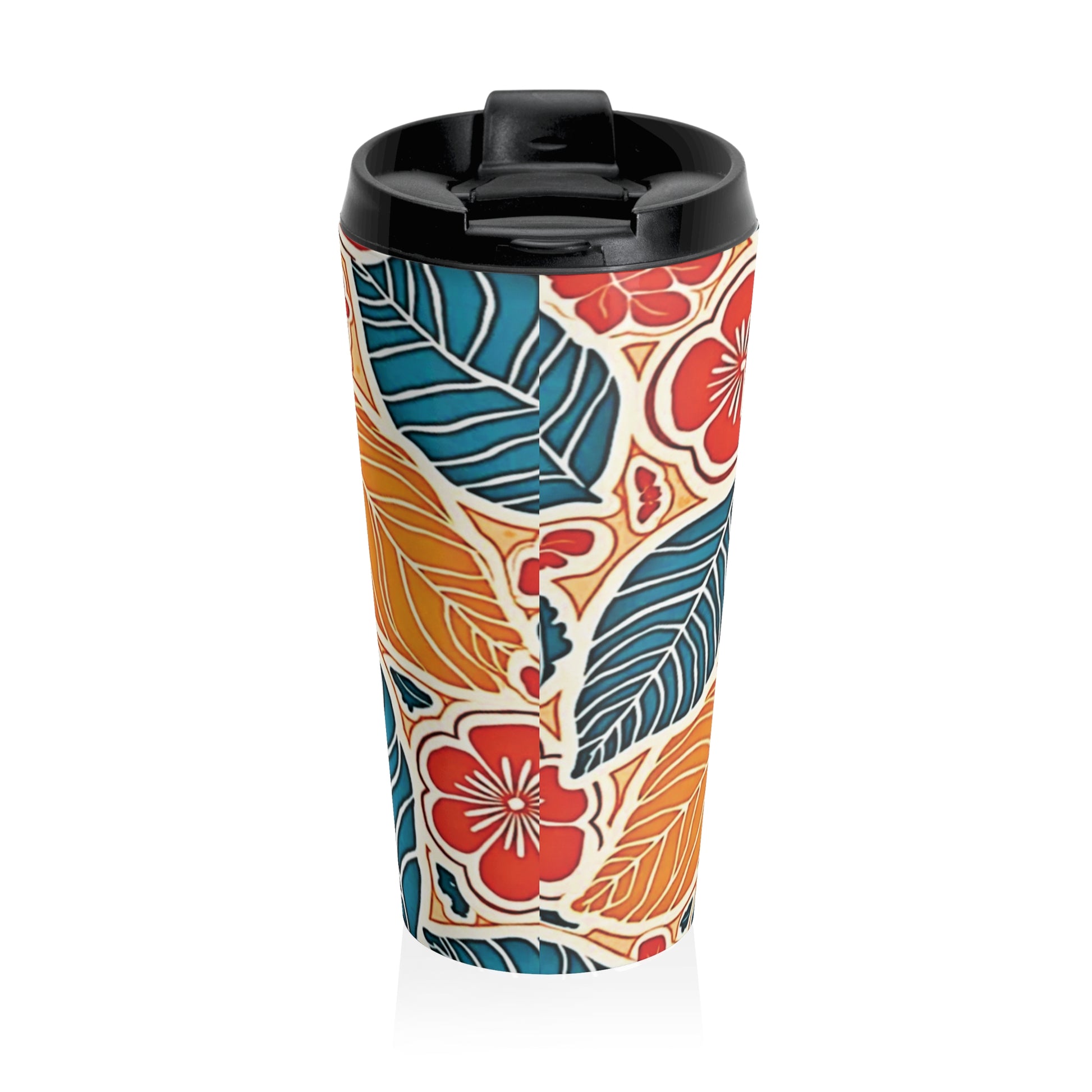 Tropical Floral Leaves Travel Mug | Colorful Hibiscus Stainless Steel - AURABAGS SHOP